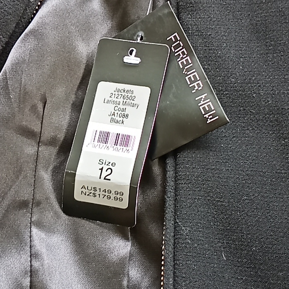 Forever New Black coat with gold buttons size 12 - Picture 11 of 12